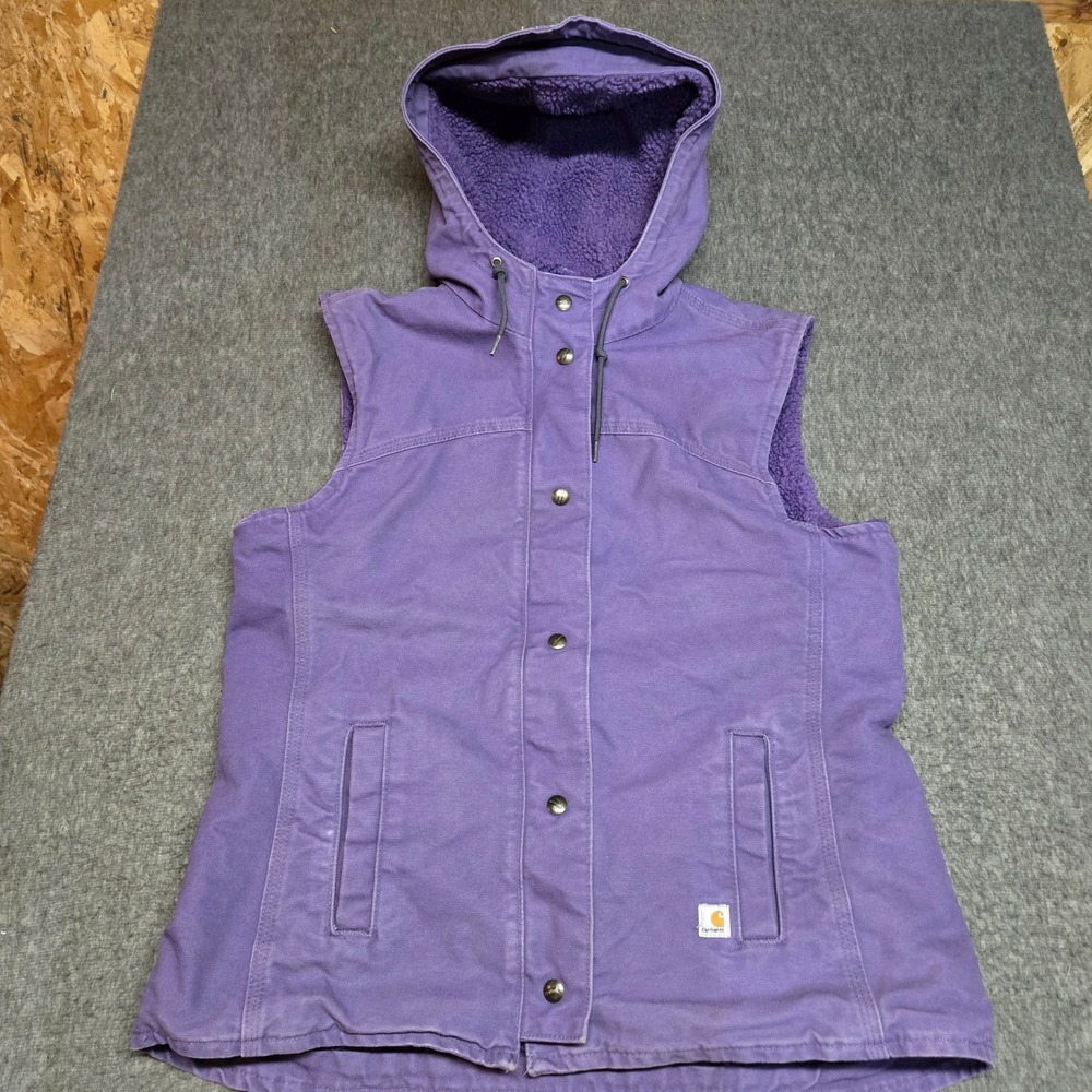 Carhartt Vest Womens Large Purple Sherpa Lined Hooded Sandstone Berkley 100061